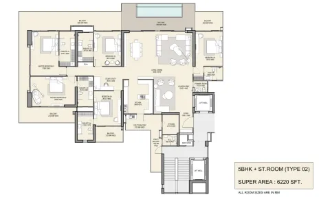Floor plan: 5 BHK + staff, type 2